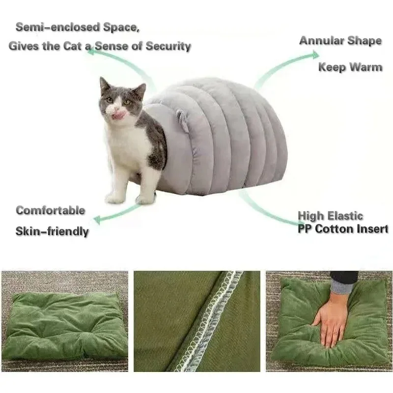 Cats Beds for Winter Pet Supplies Plush House Warm Kitten Goods Cushions Houses and Habitats Things Bed Basket Dog Mat Products - Image 3