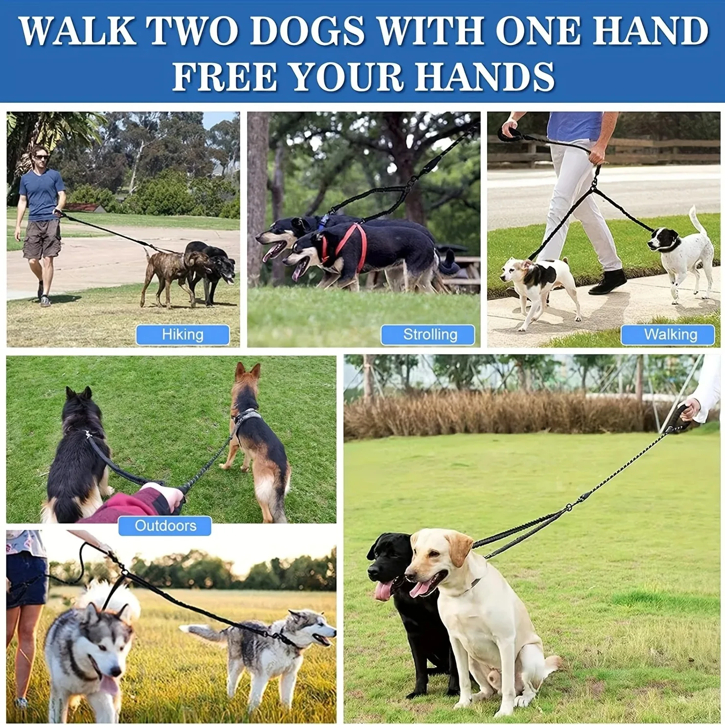 Pet Dog Double Leashes Dog Leash Rope Elastic Extended Pet Leash Belt Outdoor Training for Two Double Small Medium Dogs Lead - Image 9