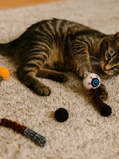 Pet Supplies Bite Resistant Halloween Cat Toys Yarn with Plush Ball Cat Teasing Toys Spiral Eyeball Spring Toy Interactive