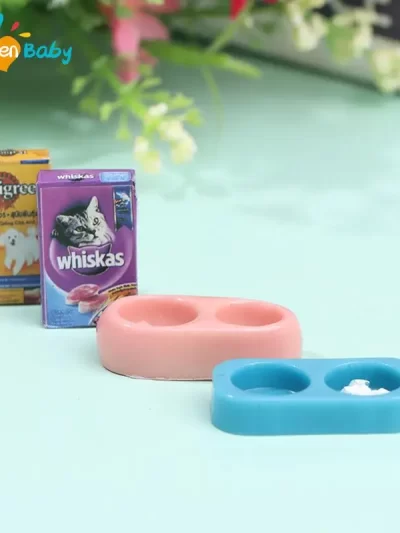 1/12 Dollhouse Miniature Pet Dog Cat Food with Bowl Kitchen Garden Decor Doll House Accessories