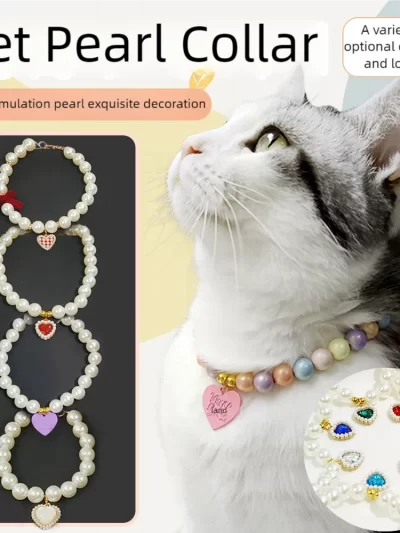 Adjustable Pet Pearl Necklace Accessories for Cats Gotas Animals Fashion Rhinestones Sphynx Cat Collar Kitten Dog collier chat