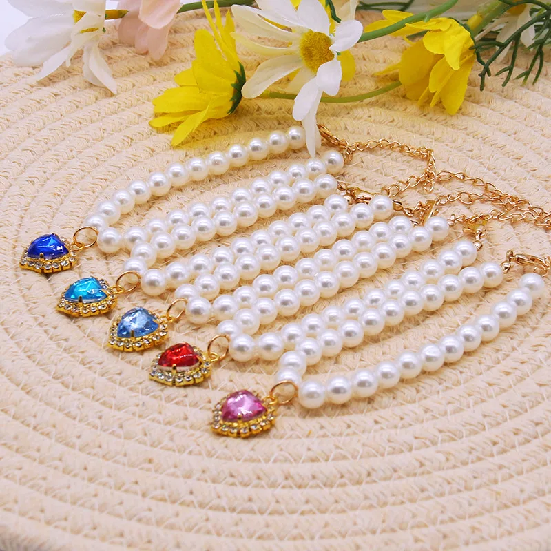Cute Fashion Pet Supplies Cat Accessories Necklace Pearl Crystal Pet Collar Pearl Beaded Solid Crystal Pendant Pet Products - Image 12