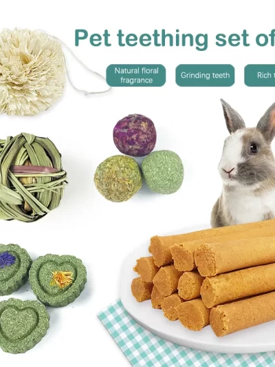 Small Pet Chew Toys Hay Treats For guinea pig Rabbit Hamster Gerbil Teeth Cleaning Toys Fun Teething Stick Toy Set Pet Supplies