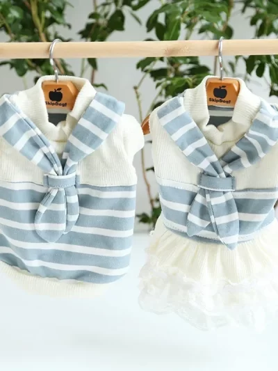 Scarf Striped Couple Suit Cat One-piece Dress Dogs Pet Clothes Dog Clothes for Small Dogs Supplies Dog Clothes