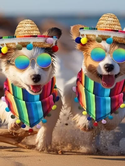 Cat Accessories Adjustable Pet Hat Scarf Multicolor Mexican Style Dog Bandanas with Glasses Pet Bibs Hairball Grass Hat