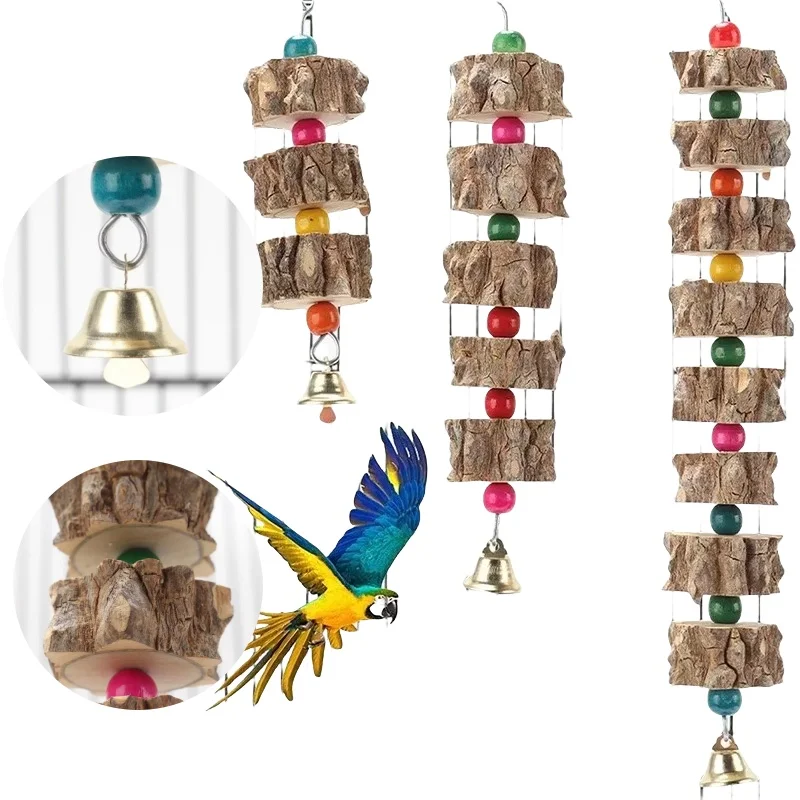 Natural Wooden Parrot Bird Toy Wood Parrot Chew Toy Chewing Cardboard Destroy Birds Toy Bird Cage Decoration Bird Supplies