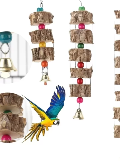 Natural Wooden Parrot Bird Toy Wood Parrot Chew Toy Chewing Cardboard Destroy Birds Toy Bird Cage Decoration Bird Supplies