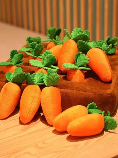 Dog Cat Chew Toys for Aggressive Chewers, Food Puzzle Toy to Slow Eating Habits, Plush Carrot Interactive Pet Accessories