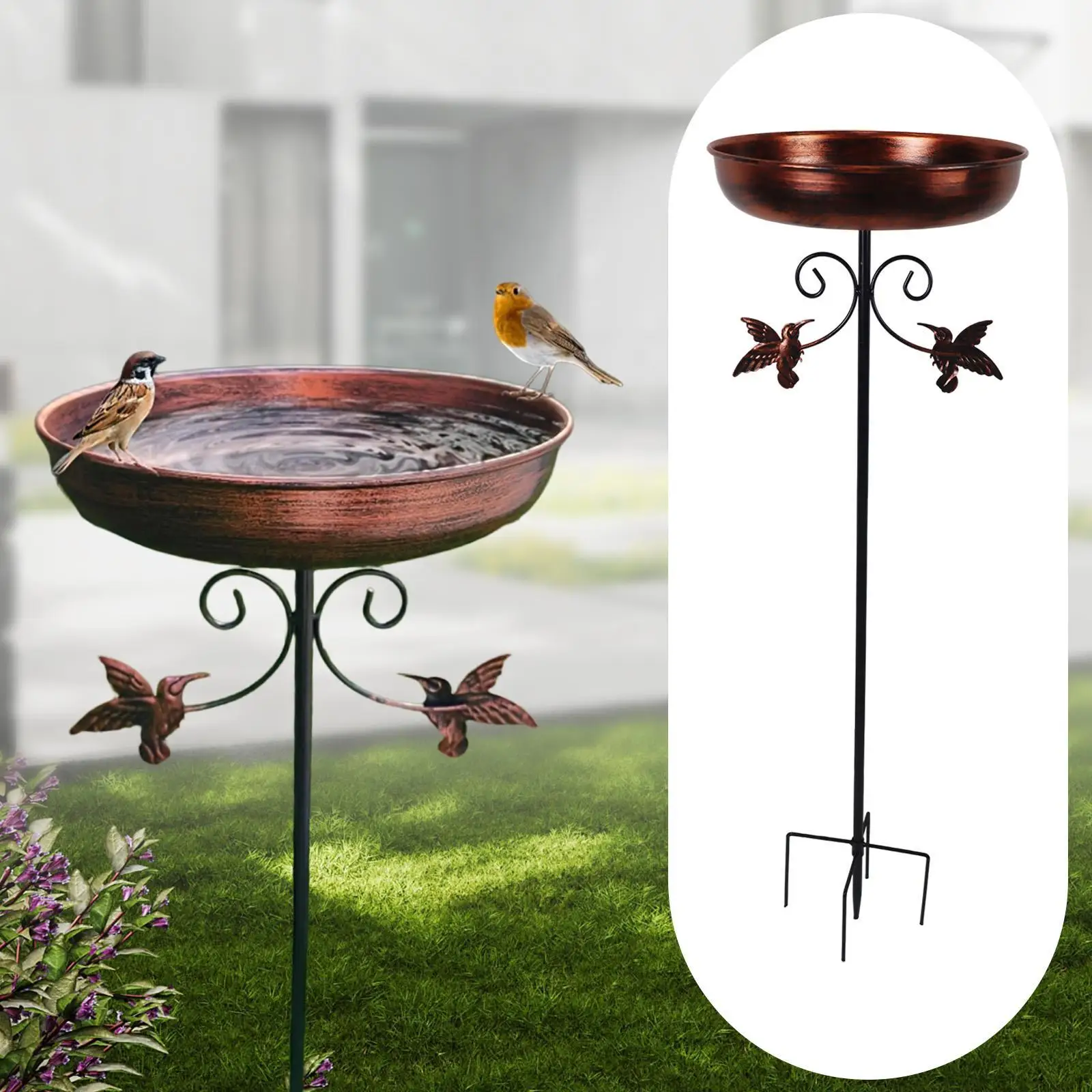 Bird Feeder Tray Garden Lawn Fence Park Feeding Station Iron Bird Bath Bowl