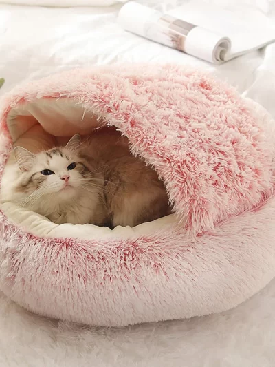 Soft Plush Pet Bed with Cover Round Cat Bed Pet Mattress Warm   Cat Dog  Sleeping Nest Cave for Small Dogs kitten