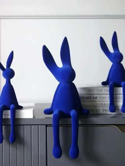 Resin Flocked Rabbit Statue Animal Sculpture Handmade Bunny Decor Cute Easter Gift Figurine Elegant Tabletop Ornament