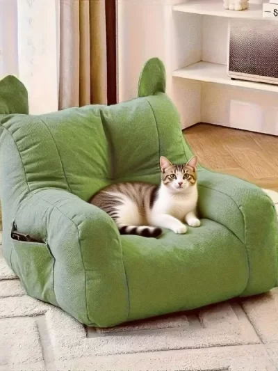 Cat Sofa Bed with Cartoon Design, Detachable Washable Pet Bed for Indoor Cats, Support Up To 2.72KG, Cozy Pet Furniture