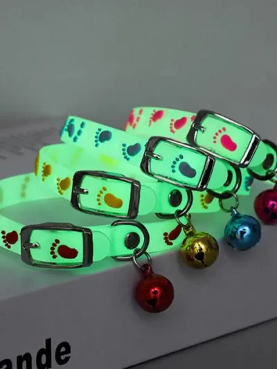 Pet Cat Collar With Bell Anti-lost Fluorescent Silicone Small Dog Cat Collar Collar Ring Luminous Adjustable Pet Cat Accessories