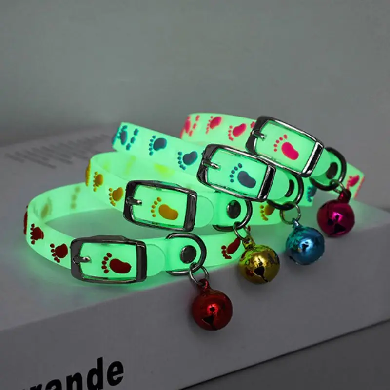 Pet Cat Collar With Bell Anti-lost Fluorescent Silicone Small Dog Cat Collar Collar Ring Luminous Adjustable Pet Cat Accessories