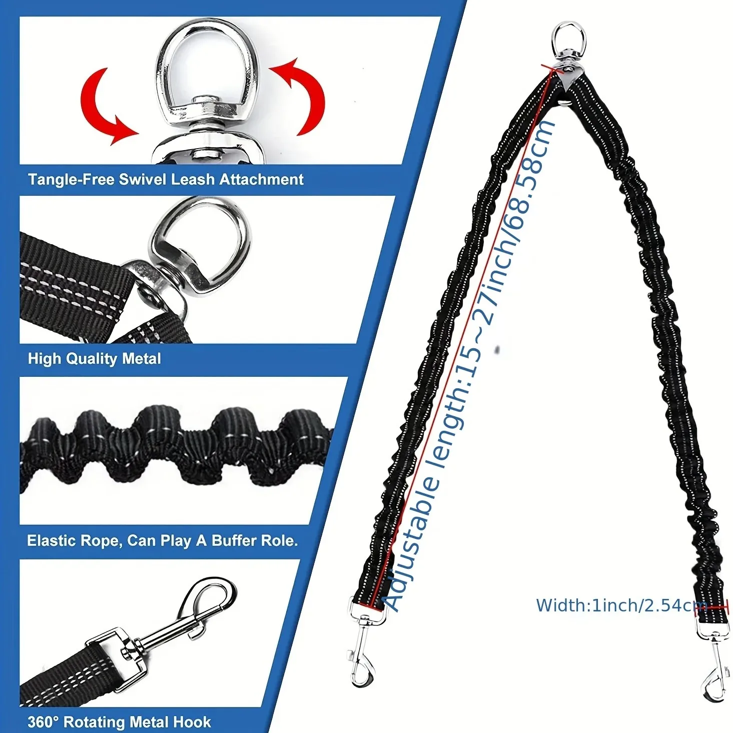 Pet Dog Double Leashes Dog Leash Rope Elastic Extended Pet Leash Belt Outdoor Training for Two Double Small Medium Dogs Lead - Image 4