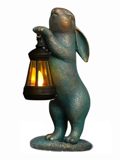 Rabbit Carrying Lamp Solar Resin Easter Ornament Home Garden Decorations Outdoor Rabbit Garden Ornament Adds Charm To Yard