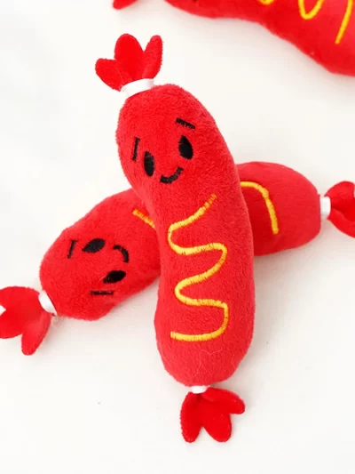 Squeaky Plush Pet Toys: Hot Dog Embroidered Chew Toys for Dogs & Cats, Bite-Resistant Toys to Relieve Boredom,