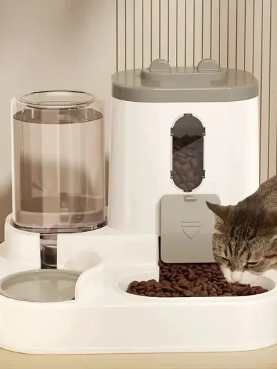 Dog & Cat Automatic Feeder & Waterer Set: Gravity Design, Leak-Proof, Spill-Proof, Anti-Slip, Easy to Clean, Built-In Food Bowl