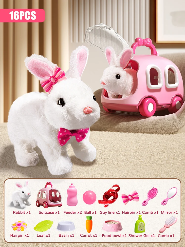 Children Plush Cute Rabbit Kids Electronic Pet With Sound Animal DIY Change Clothes Game Walking Moving Pet Toys For 3 Years - Image 8