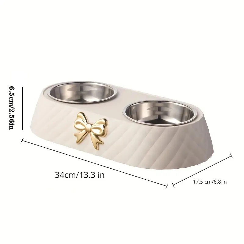 Pet Supplies Bow-tie Bowknot Cats Food Bowl PP Base Dog Bowl Stainless Steel Double Pet Accessories Feeding Drinking Double Bowl - Image 10