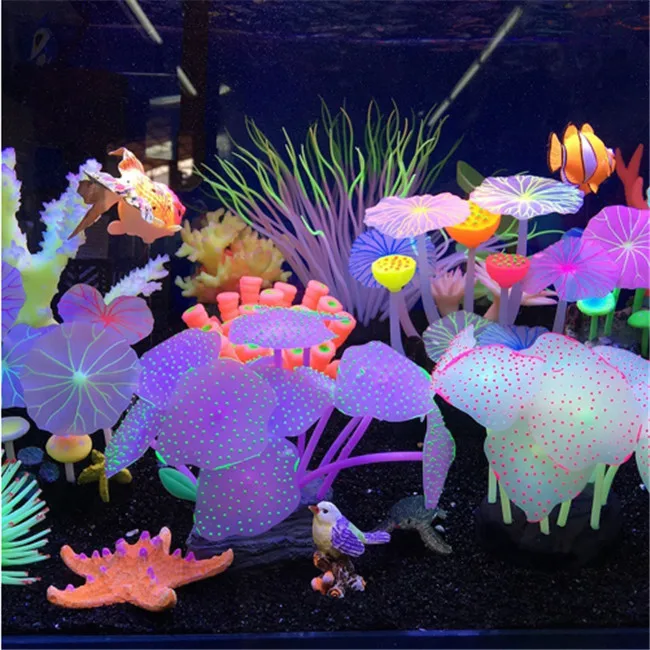 Aquariums Accessories Artificial Coral Reef Glowing Lotus Leaf Mushroom luminous Stones Fish Tank Decoration with Sucker - Image 7