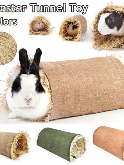 Rabbit Hideaway Toy Grass Straw Bunny Toy Tunnel Hamster Accessories for Guineapig Chinchilla Ferret Rats