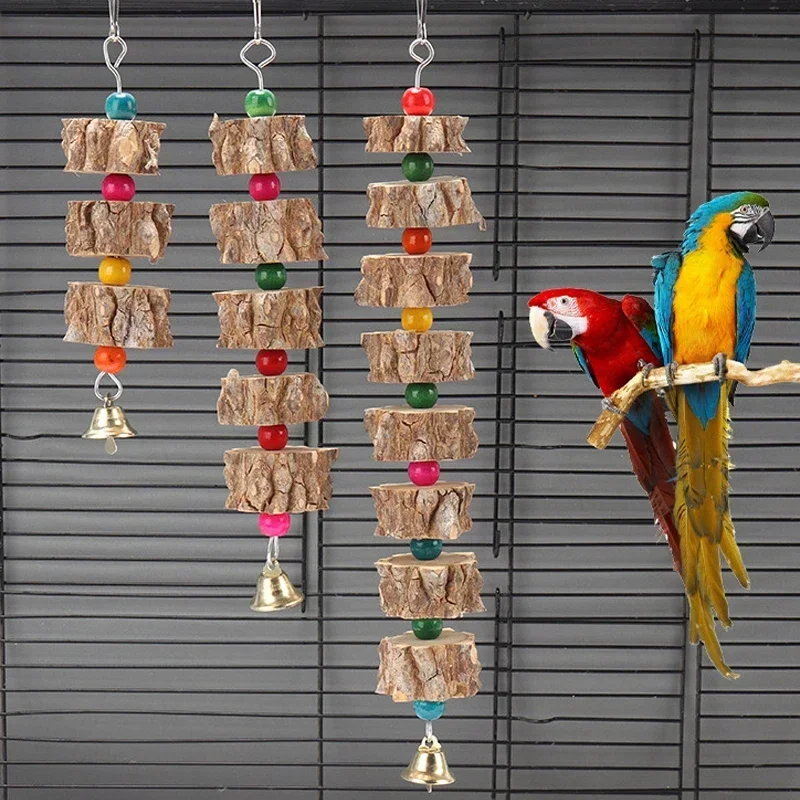 Natural Wooden Parrot Bird Toy Wood Parrot Chew Toy Chewing Cardboard Destroy Birds Toy Bird Cage Decoration Bird Supplies - Image 2