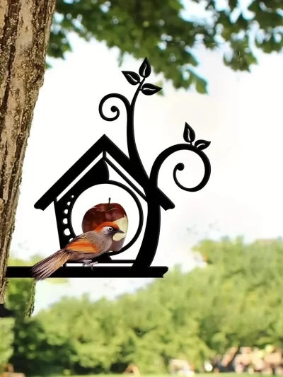 Birds on Tree Art: Fat Ball Bird Feeder Metal Garden Art Unique Garden Ornaments for Housewarming