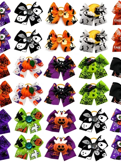 50/100pcs Handmade Dog Bows Pet Supplies Puppy Cat Hair Bows Small Dog Hair Accessories Halloween Dog Accessories for Small Dogs