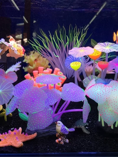 Aquariums Accessories Artificial Coral Reef Glowing Lotus Leaf Mushroom luminous Stones Fish Tank Decoration with Sucker