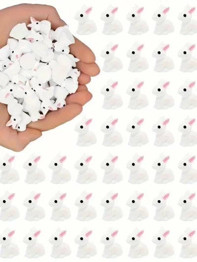 60pc Resin Miniature Rabbit Figurines Bunny Statues for Fairy Garden Decor Micro Landscape Ornaments DIY Crafts Cake Decor