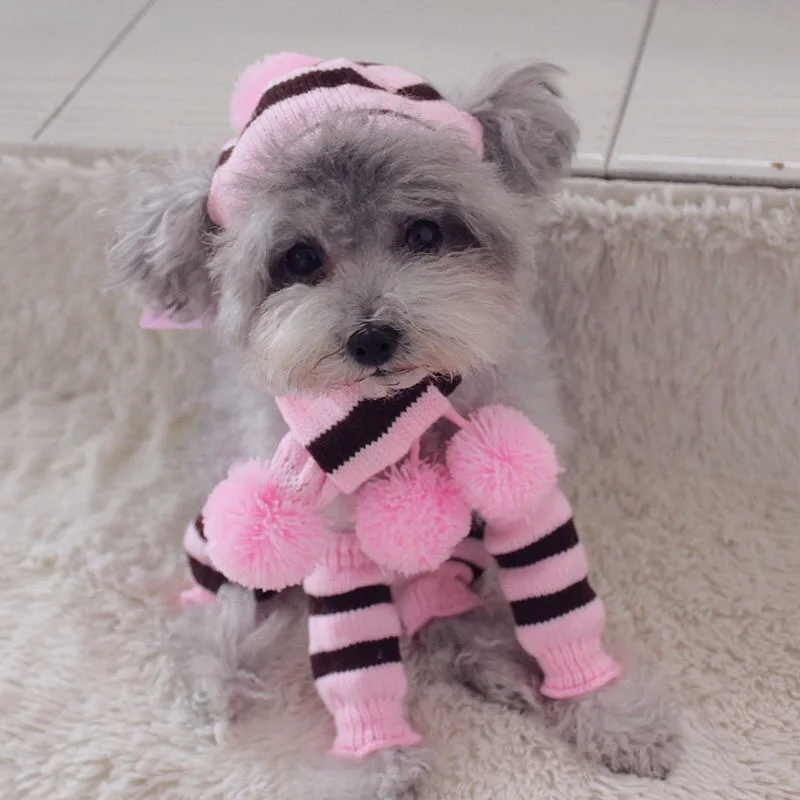 Winter Pet Puppy Accessories For Dogs Knitted Striped Hats Scarf Socks Little Small Big Animals Yorkshire Chihuahua Cat Products - Image 17