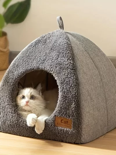 1pc Cozy Semi-enclosed Cat Bed - Dogs/cats Pet Tent Cave For Comfortable Sleeping And Nesting