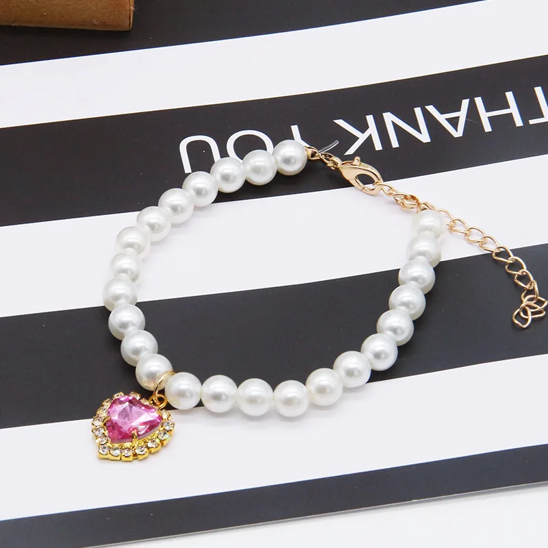 Cute Fashion Pet Supplies Cat Accessories Necklace Pearl Crystal Pet Collar Pearl Beaded Solid Crystal Pendant Pet Products - Image 7