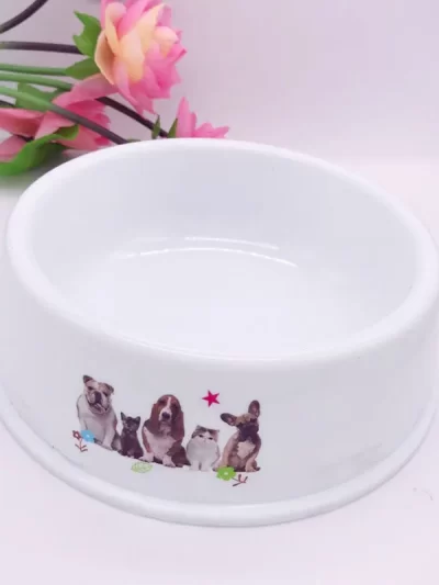 Pet Dog Feeding Food Bowls Puppy Lovely Print White Dog Feeder Dish Bowel Cat Bowl Deep Bowl with Large Capacity
