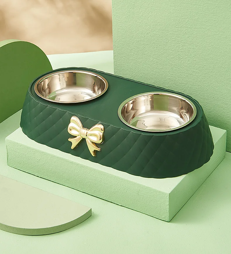 Pet Supplies Bow-tie Bowknot Cats Food Bowl PP Base Dog Bowl Stainless Steel Double Pet Accessories Feeding Drinking Double Bowl - Image 13