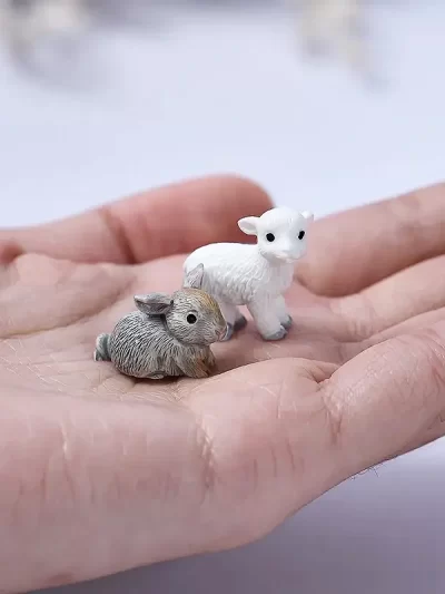 Set of 5 Mini Resin Rabbit Miniatures, Sheep Animal Figurines, Fairy Garden Supplies, Potted Plant Terrarium Craft DIY Accessory