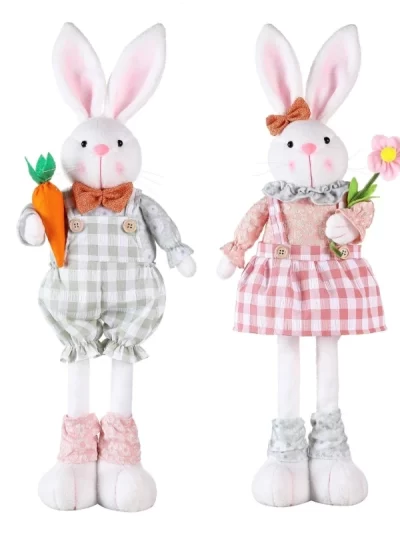 Spring Countrysides Rabbit Decoration Adjustable Long Legged Easter Rabbit House Accessories Office Desk Decoration