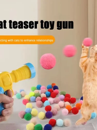 Cat Toys Interactive Launch Training Toy For Pet Kitten Creative Mini Shooting Gun Games Stretch Plush Ball Toys Pet Supplies