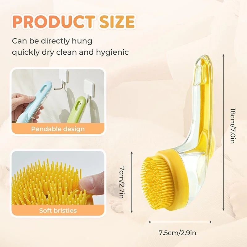 Long Handle Pet Bath Brush 2 in 1 with Built in Shampoo Dispenser for Dogs Cats Grooming Massage Reduce Residue Silicone Pet Bru - Image 10