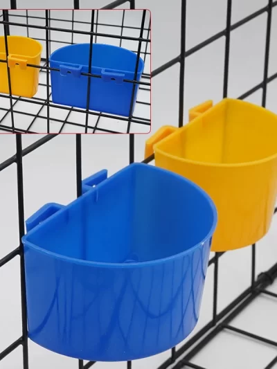 5PC Plastic Cup Pet Birds Feeder Bowl Parrot Food Water Bowl Hanging Trough Feeding Splash-proof Cup Pigeons Cage Feeder Supplie