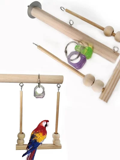 Parrot Bird Toys Wood Articles Pet Bird Toys for Parrot Training Toy Swing Ball Bell Standing Hang Swings Birds Cage Supplies