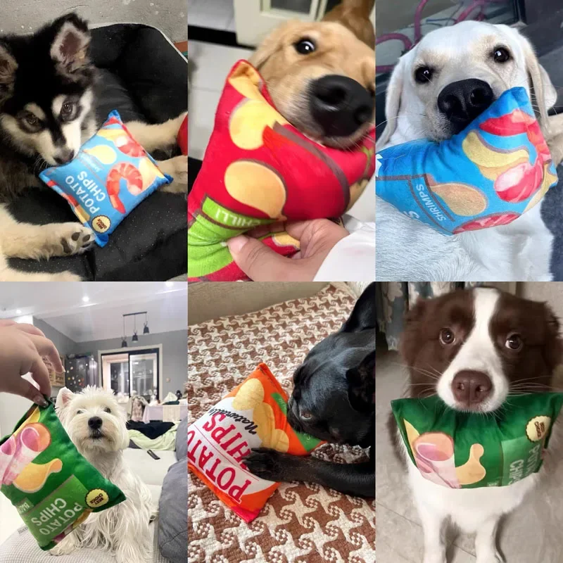 Funny Dog Toys Crisps Plush Filled Pets Squeaky Chew Toy Bite-resistant Sounding Paper Toys For Small Medium Pets Supplies - Image 2