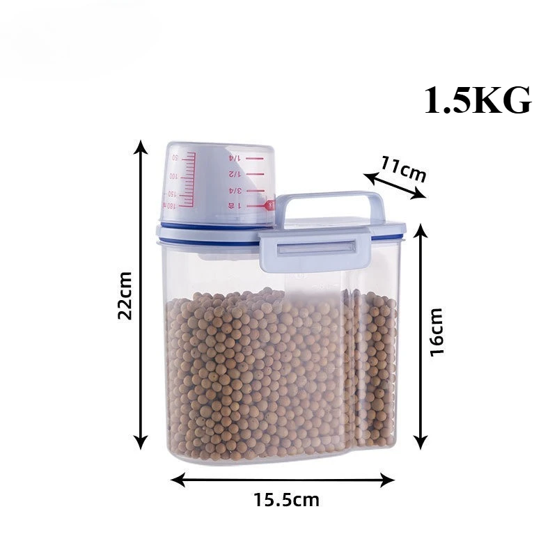 1.5kg/2kg Dog Cat Food Pail Plastic Storage Tank with Measuring Cup Container Moisture-proof Sealed Jar Pet Supplies Accessories - Image 10