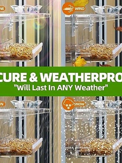 Window Bird Feeder with Non-Marking Self-Adhesive Hooks Clear Window Bird Feeder for Outside Transparent Bird House Outdoor Bird Feeders Wild Bird Watching Gift Garden Decor